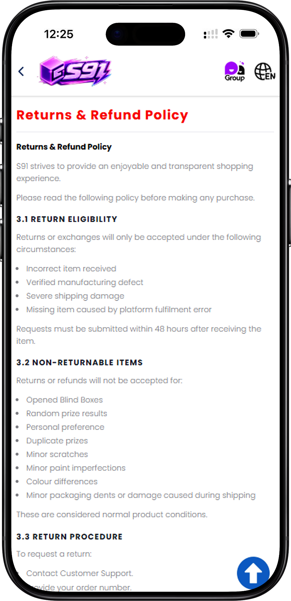 S91BOX Return Eligibility